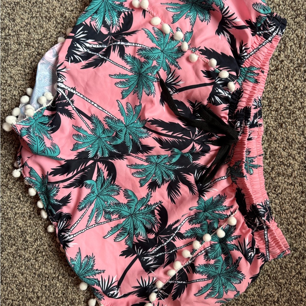 Tropical Pink and Black Palm Tree Shorts